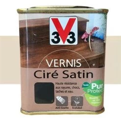 V33 Vernis Meubles Et Boiseries Blanc Patiné Ciré Satin 0,25 L