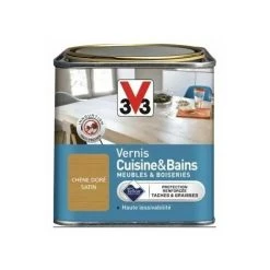 V33 Vernis Cuisine & Bains Chêne Doré | 0,25 L Finition : Satin - Chêne Doré