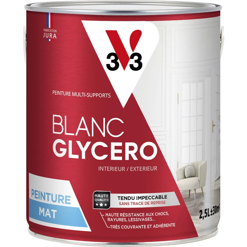 Peinture Multisupport V33 Glycéro Blanc Mat, 2.5 L
