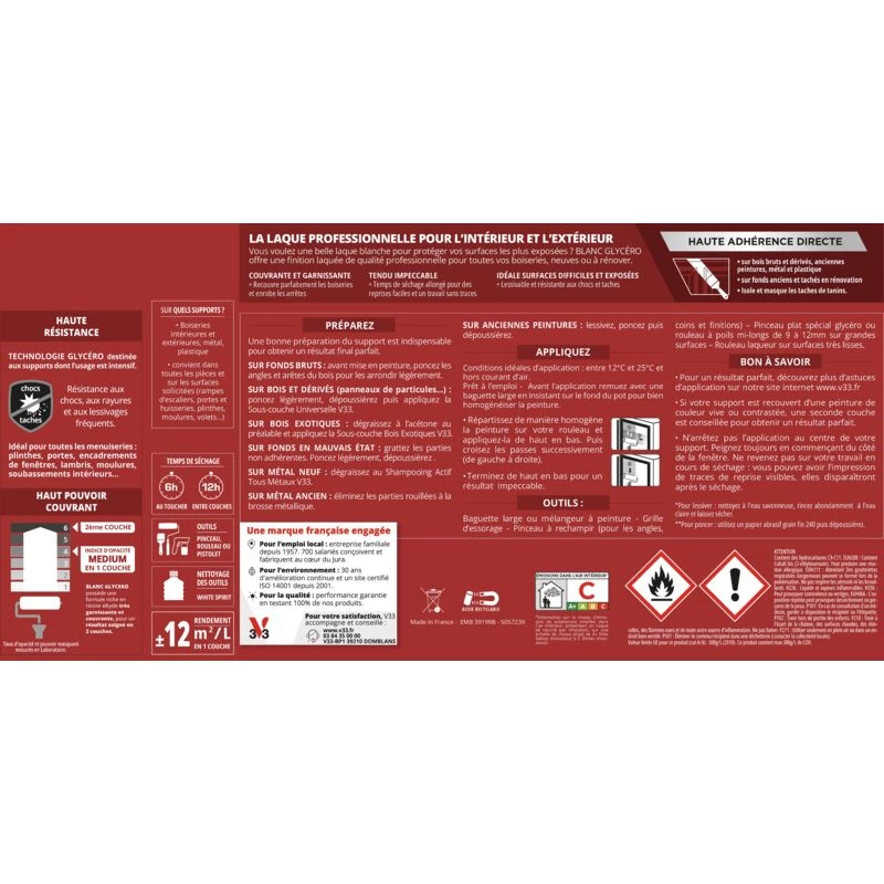 Peinture Multisupport V33 Glycéro Blanc Mat, 2.5 L – Image 3