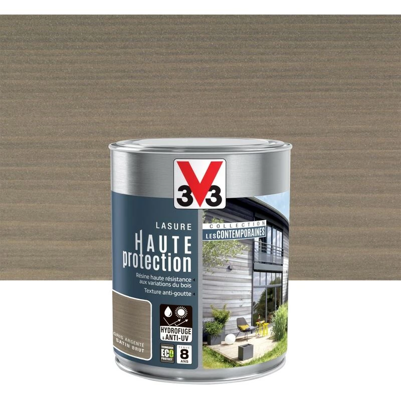 V33 Lasure V33 Hp Les Contemporaines 8 Ans Gris Argenté Satiné 1 L