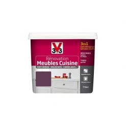 V33 Rénovation Meubles Cuisine (Bois Vernis-Mélaminés-Stratifiés) Satin Cassis 0,75 L - Cassis