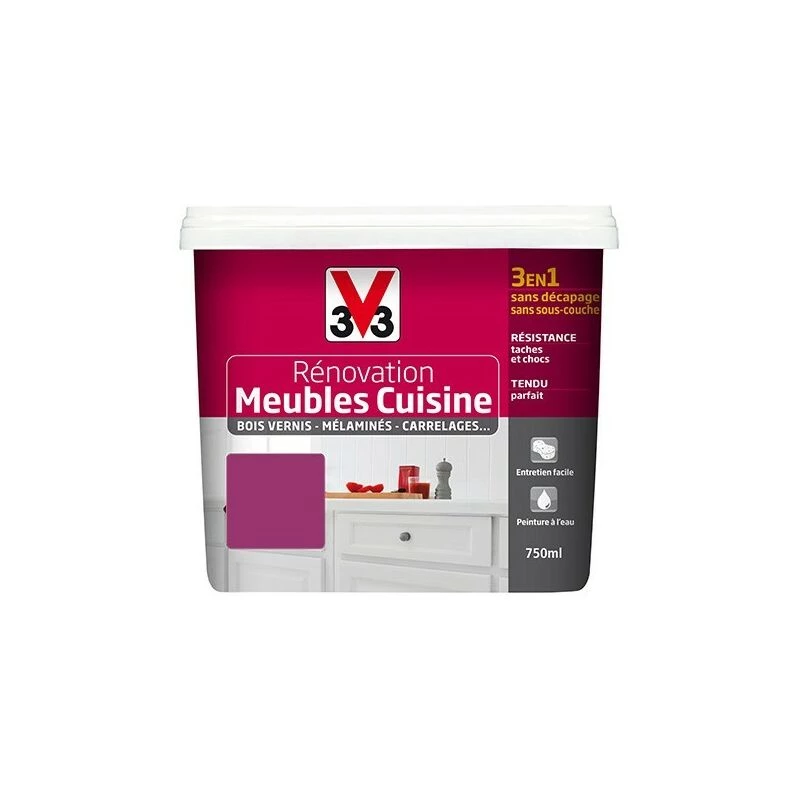 V33 Rénovation Meubles Cuisine (Bois Vernis-Mélaminés-Stratifiés) Satin Fuchsia 0,75 L - Fuschia